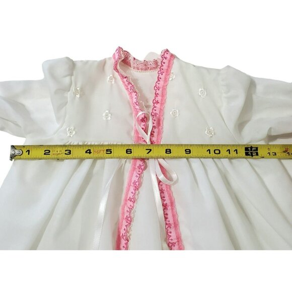 VTG Baby Christening Robe Dress Cover Up Coat Eyelet Lace Embroidered Flowers - Picture 12 of 14